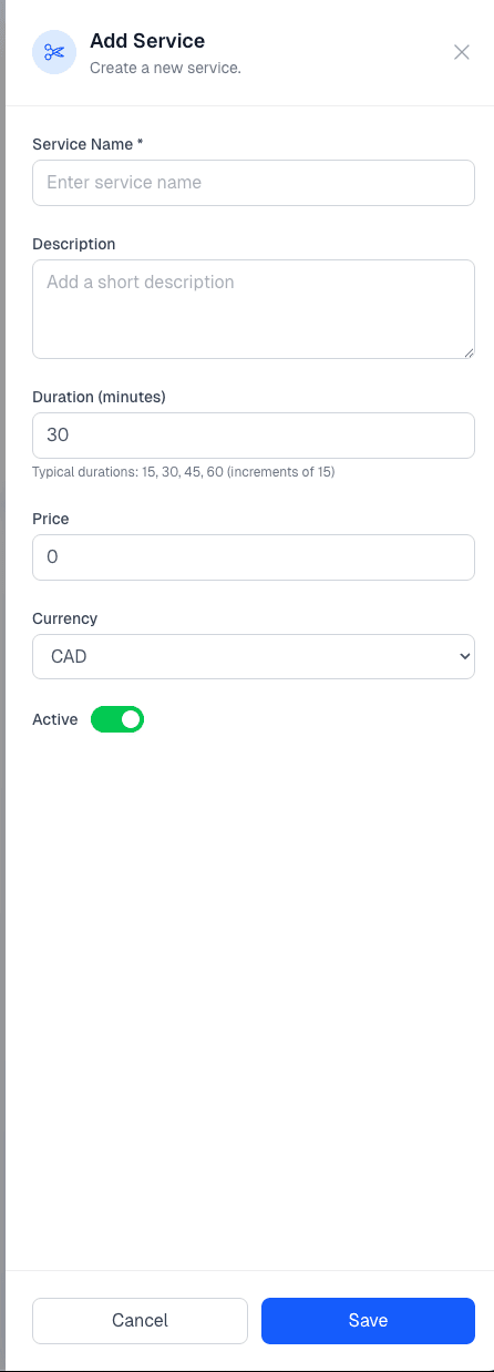 Set Up Service Details