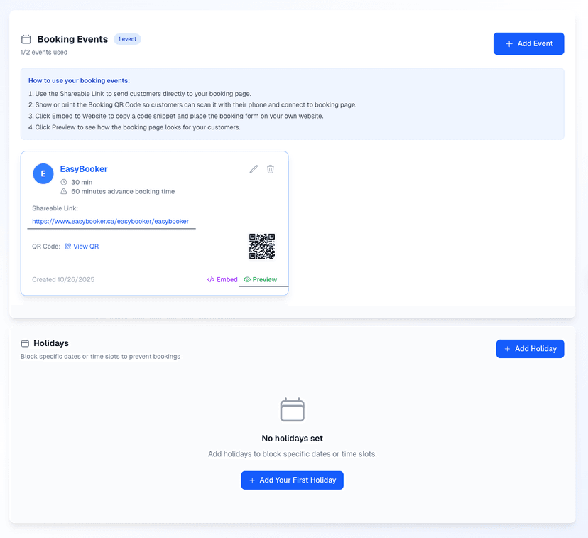 Preview Your Booking Page